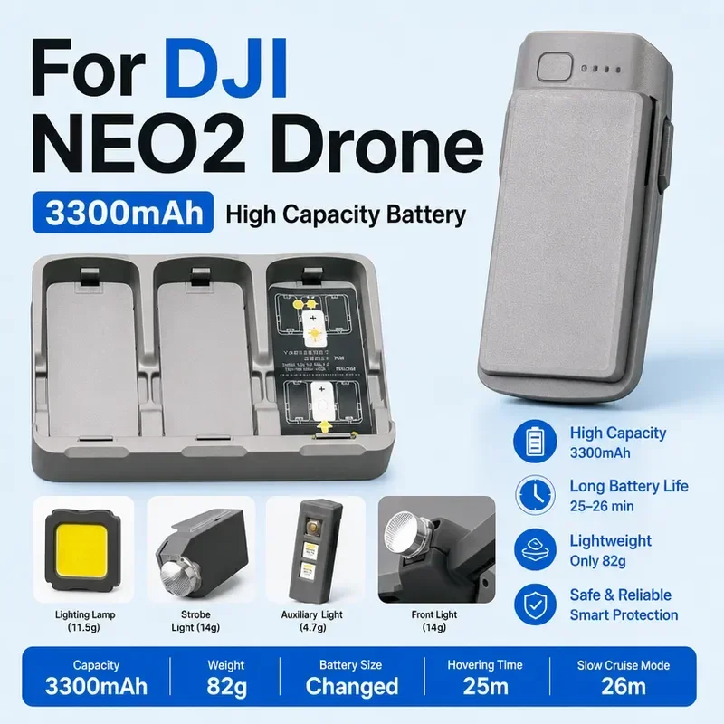 [NEW]  For DJI NEO2 3300mAh Refitted Higher Capacity Battery Night Light Strobe Light High Brightness Light 25 Minutes of Flight
