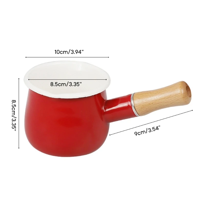 Non-Stick Enamel Coffee Milk Pot With Wooden Handle Saucepan Cookware Butter Warmer Multi-Functional Cooking Pan Kitchen Tool