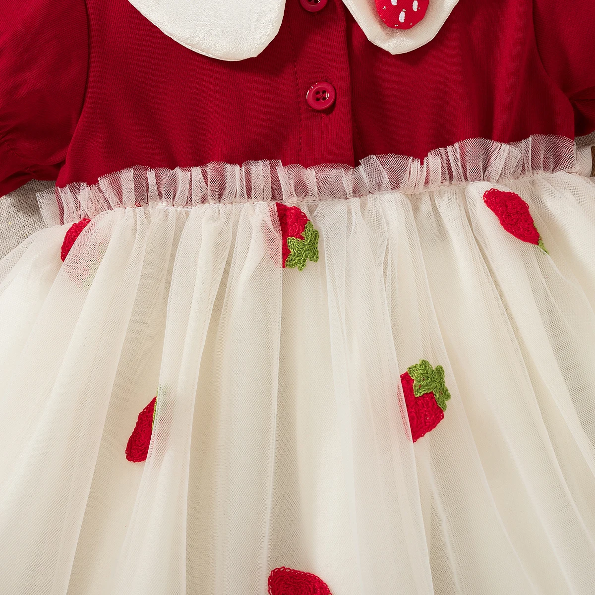 Baby-Mädchen-Prinzessinnenkleid, Sommer, neue Erdbeer-Chiffon-Kinderkleidung (9 Monate bis 3 Jahre alt) – Detail 6