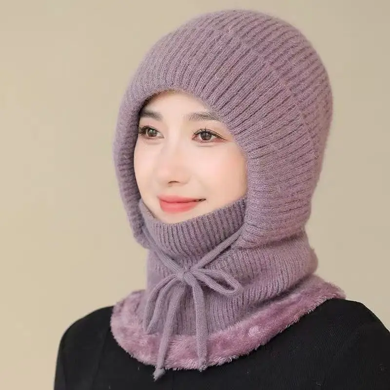 الشتاء قبعة تدفئة المرأة الصوف سميكة وشاح قناع المتكاملة مقنعين الدراجات يندبروف سدادات حماية الأذن قبعة صوف عبر الحدود