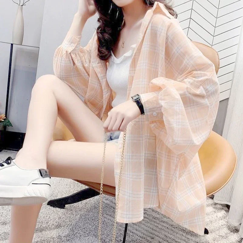 Blouses Fashion Causal Print Women Elegant Turn-down Collar Button Oversize Shirts Spring Autumn Clothing 2024