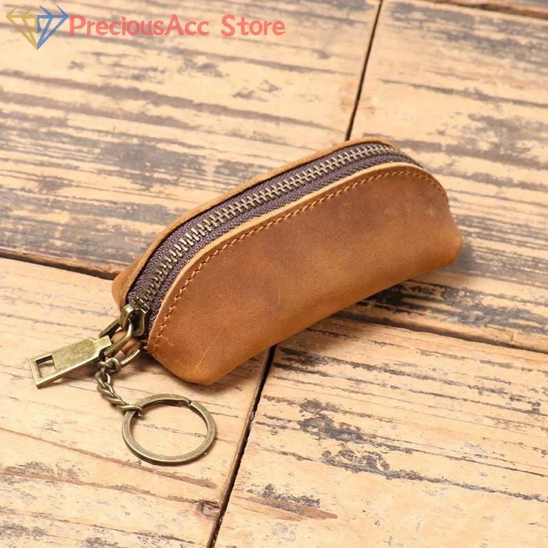 Retro Leather Zipper Coin Bag Simple Clutch Wallet Credit Card Holder Key Bags Men Money Change Pouch Business Wallet Gifts