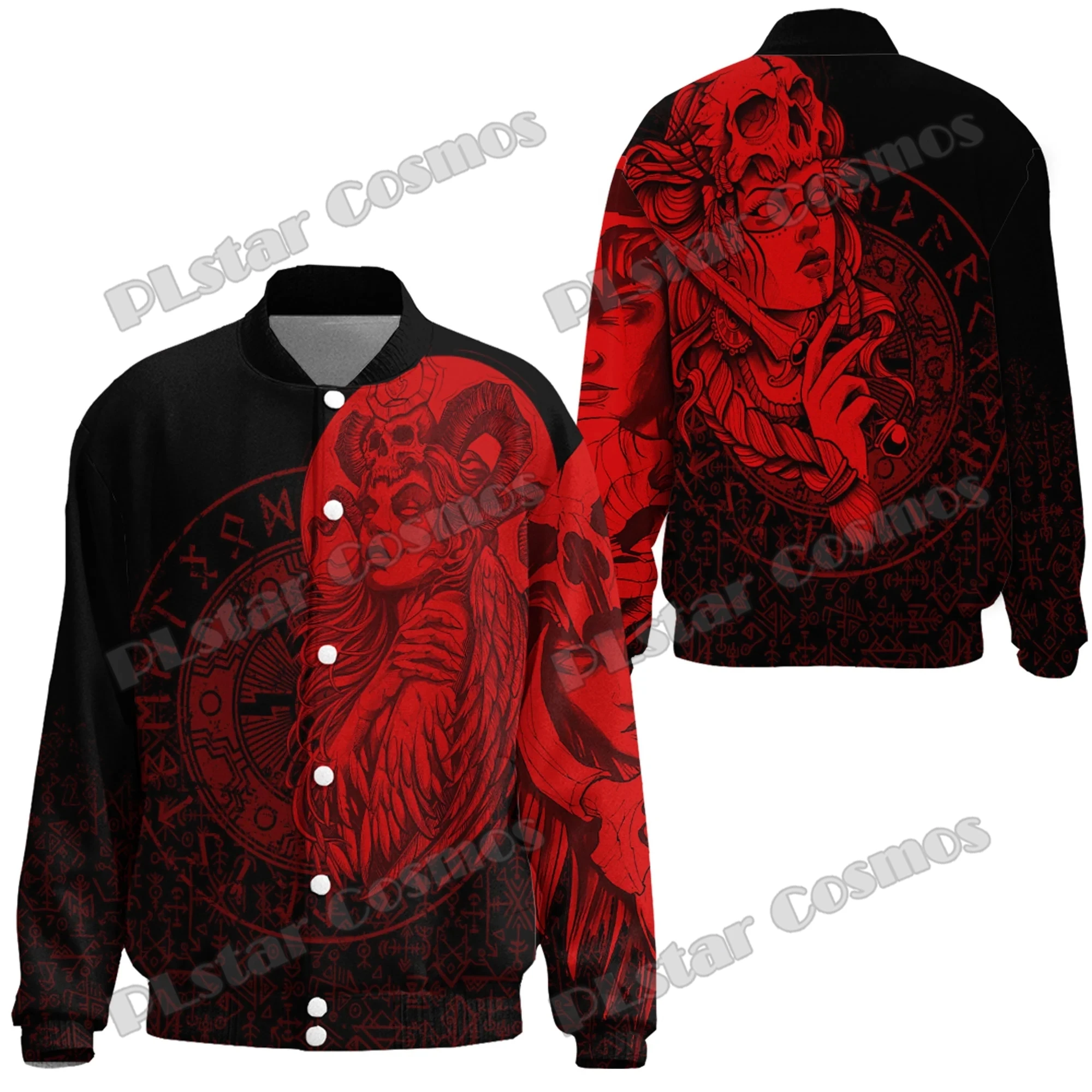 Owl Skull Blood & Valkyries Tattoo 3D Printed Fashion Men's Baseball Varsity Jacket Unisex Casual Winter Baseball Jacket FX30