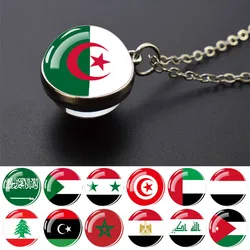 Arabische Landen Nationale Vlag Kettingen Algeria Israel Tunisia Saudi Arabia Egypte Glazen Bal Hanger Ketting Vrouwen Vlag Sieraden