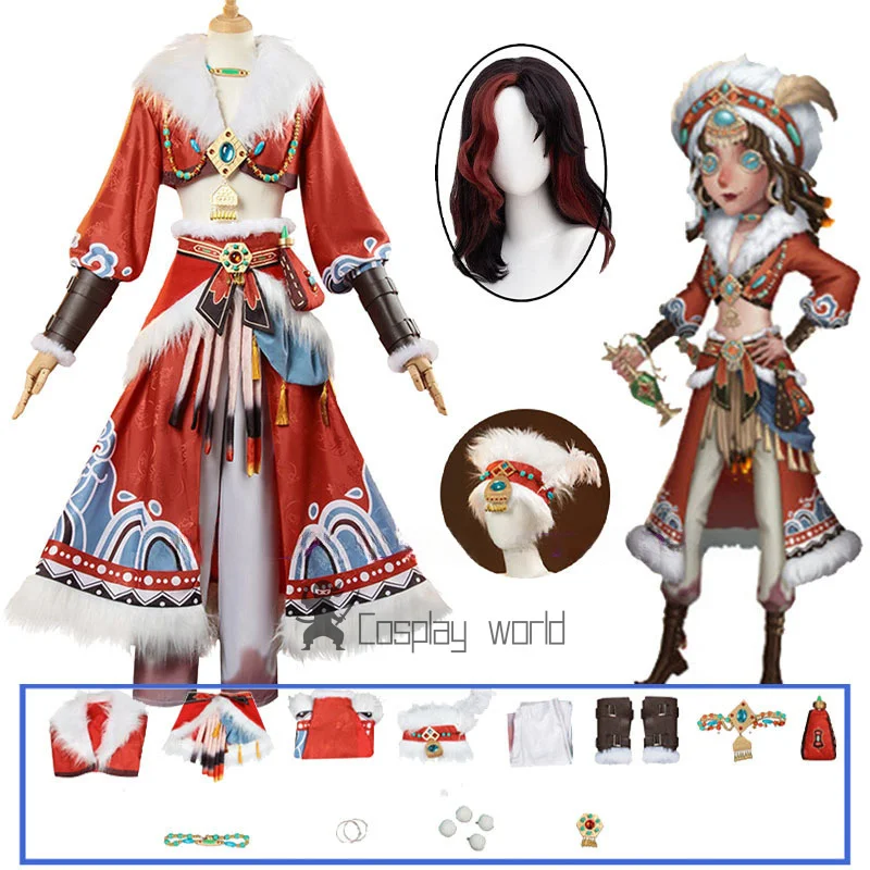 

Luminous Cup Barmaid Cosplay Game Identity V Demi Bourbon Costume Red Uniform Wig Prop Suit Halloween Party Outfit for Women