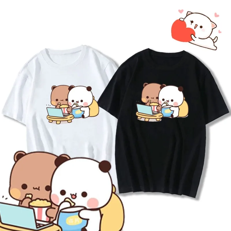 Funny Peach and Ash Ash Stay At Home Binge-watch Graphic Tshirts Man Women O-neck T-shirt Hot Sale Cartoon Print Lovers' Clothes