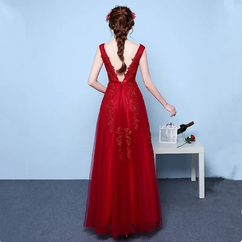 Vestido de novia blanco de media manga para mujer, vestido de noche largo de encaje de tul rojo vino y gris, longitud hasta el suelo, cuentas de princesa, vestido Formal