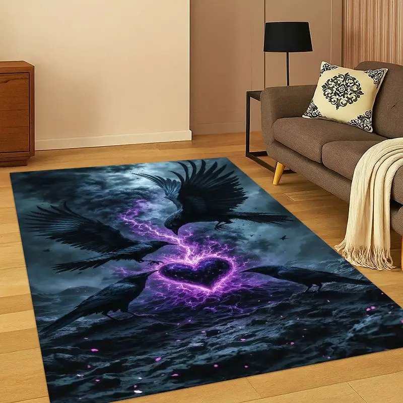 Gothic Raven Crow Skull Cartoon Carpet Rug for Bedroom Living Room Sofa Playroom Doormat Home Decor,Kid Game Area Rug Non-slip