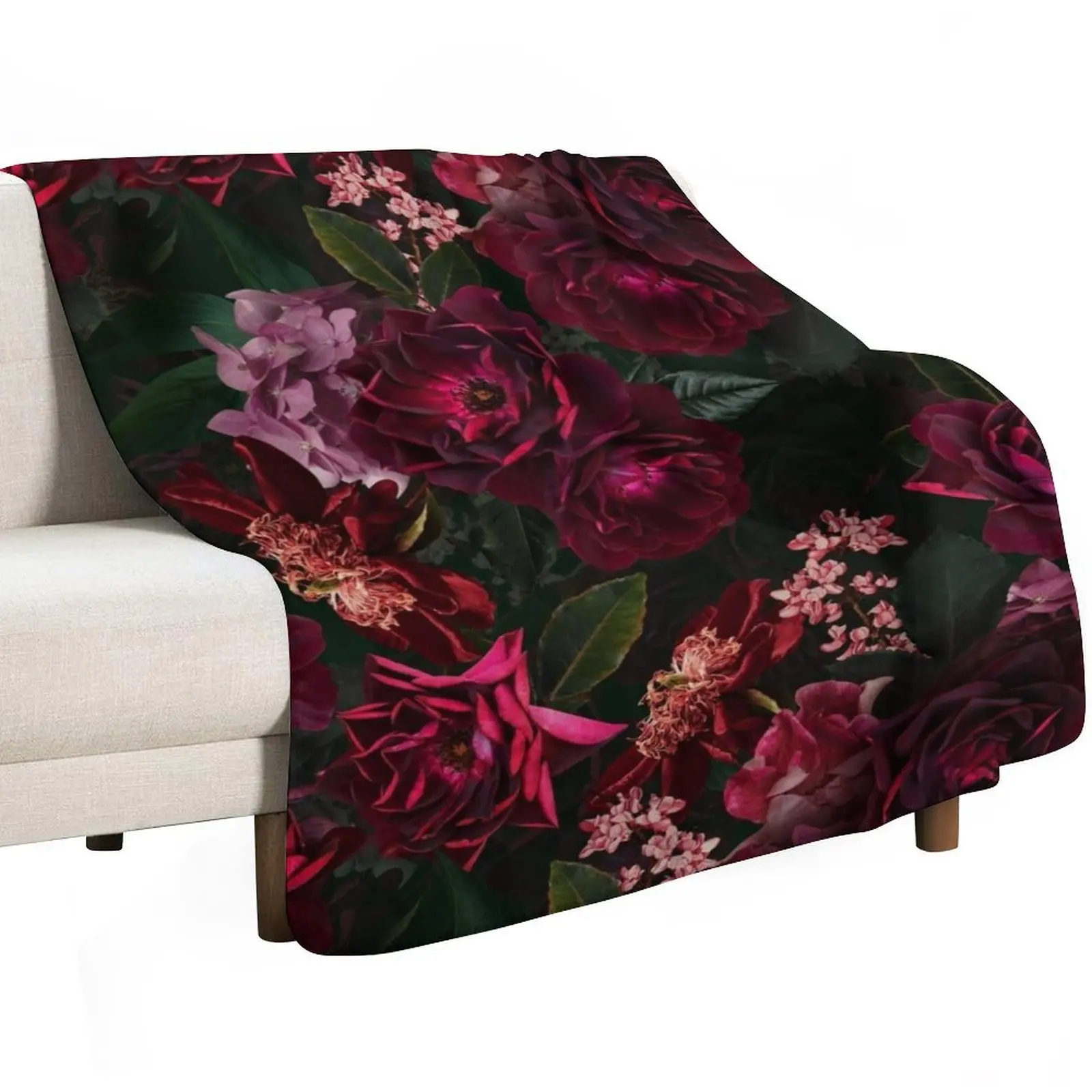 Antique Midnight Botanical Flower Rose Garden Throw Blanket Cozy Throw Blanket for Bed Sofa Chair