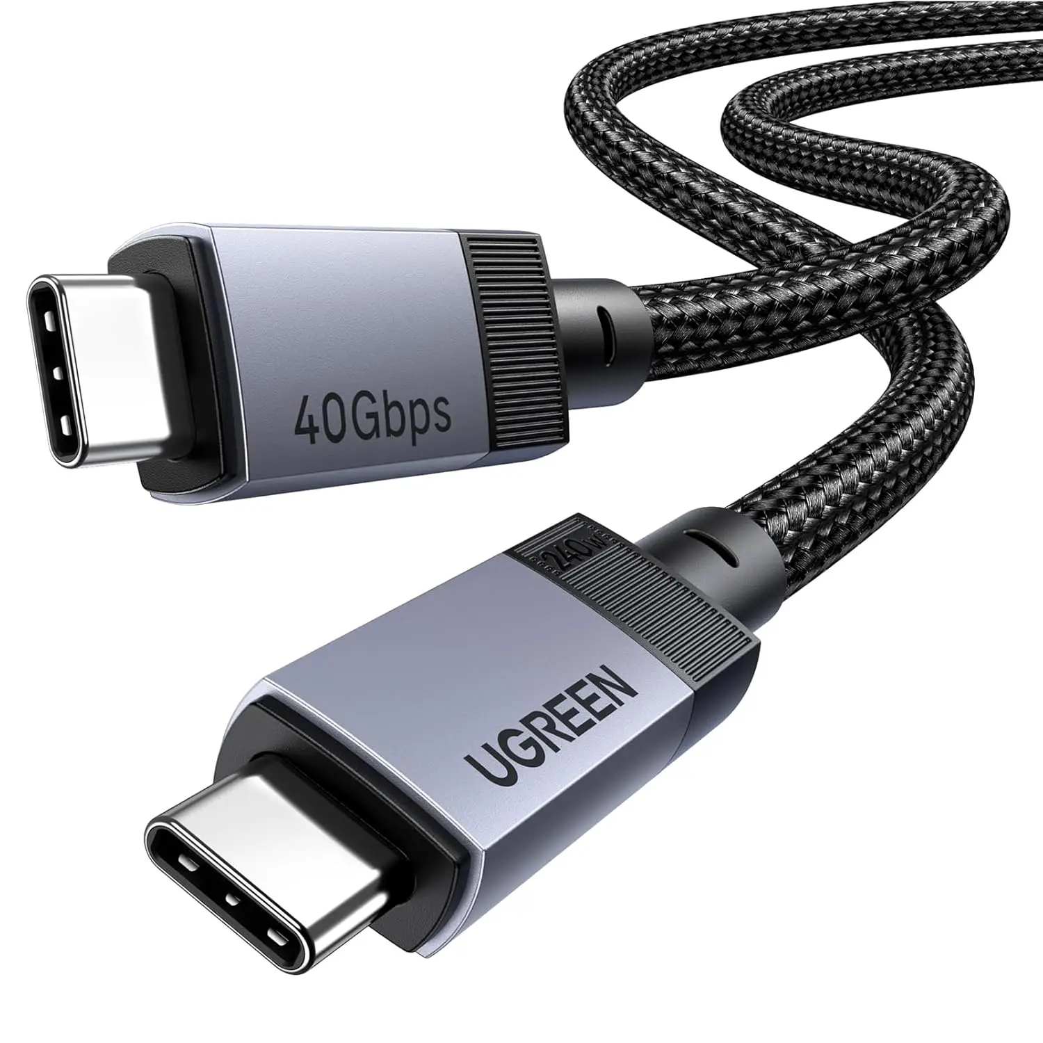 UGREEN USB C إلى USB C كابل USB4 GEN3 240W الألومنيوم حالة مضفر نموذج رمادي سماوي داكن 3.3ft 8K 60 هرتز