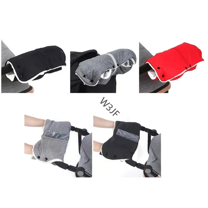 

W3JF Warm Stroller Gloves Winter Windproof Hand Warmer Fleece Thick Gloves for Pram