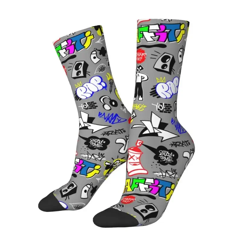 Custom Rap Music Street Style Lettering Graffiti Art Dress Socks Men Women Warm Fashion Crew Socks