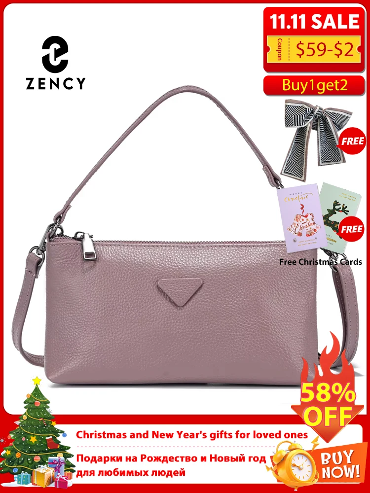 

Zency сумка из натуральной яловой кожи, однотонная сумка через плечо для женщин, кошелек со средним карманом для телефона, новинка 2025, ранцы