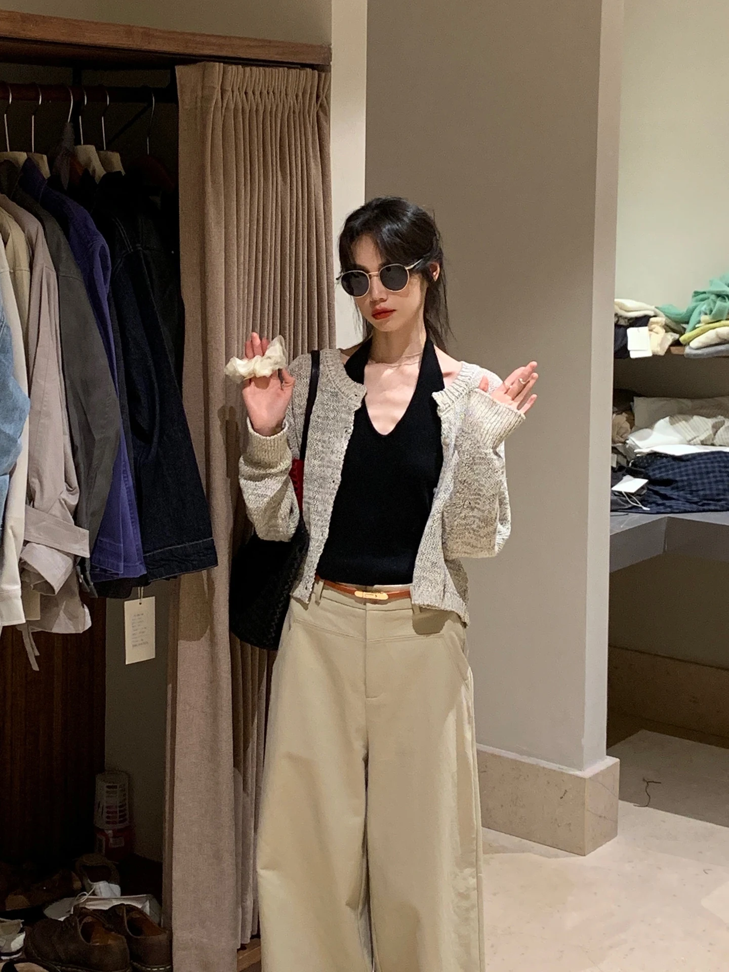 

BRIVIN Spring Knitted Open Cardigan Neck Hanging Vest Comfortable Elegance Set Long Sleeve High Waist Women Fashion Ensemble