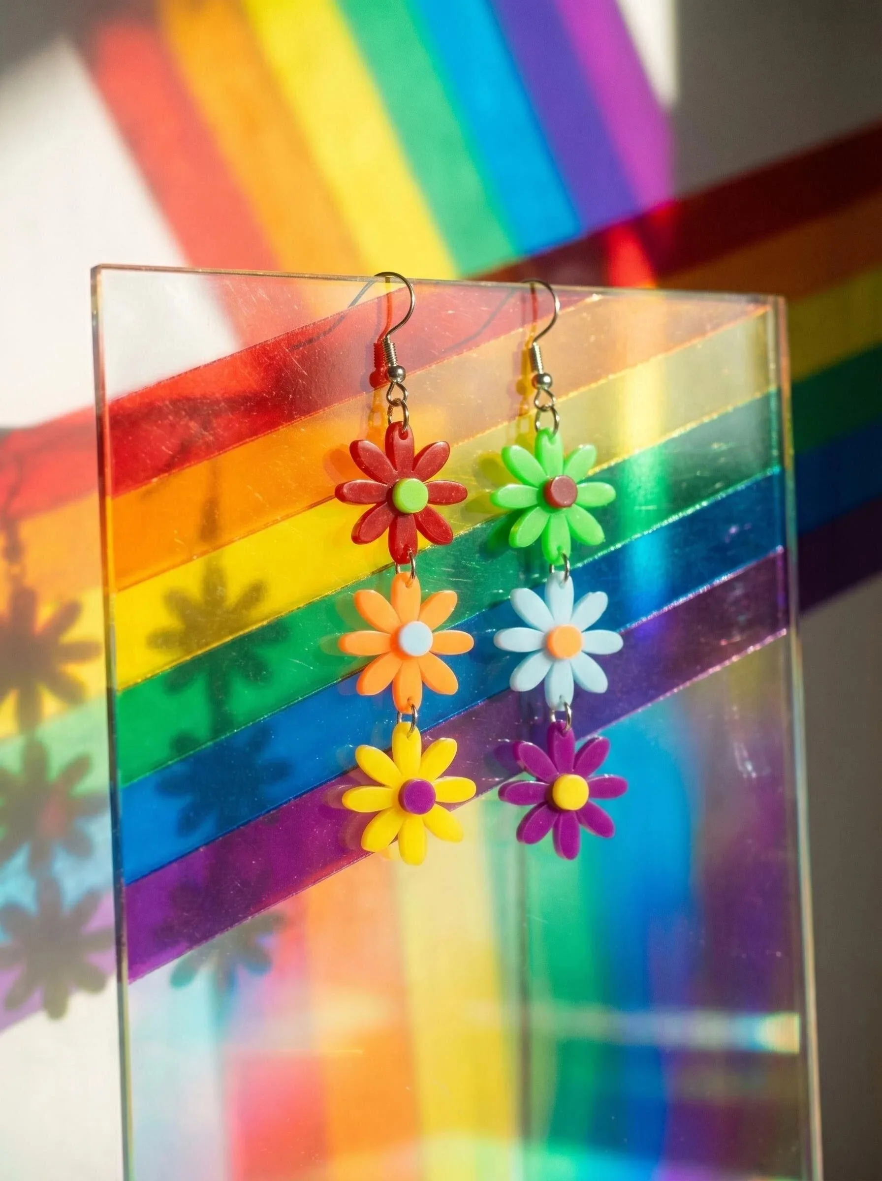 1pair Joyful Celebration Acrylic Rainbow Colors Flower Cloud Drop Earrings for Women LGBT Lover Pride Month Jewelry