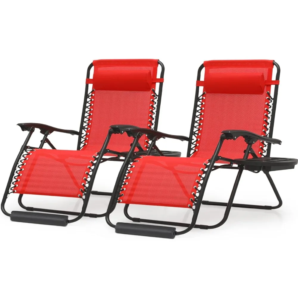 مجموعة كراسي صالة XL بدون جاذبية كبيرة الحجم مكونة من كرسيين فناء عريض جدًا مع صينية حامل أكواب قابلة للطي في الهواء الطلق ومضادة للجاذبية #1