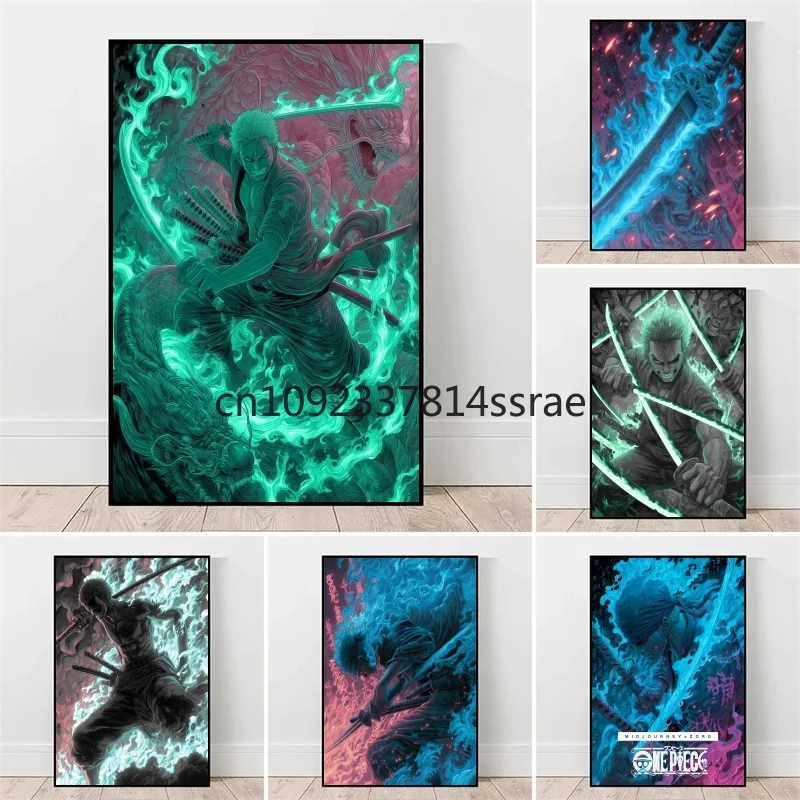 

Japanese Anime Peripheral One Piece Zoro Poster Decor Picture Wall Art Watercolor Canvas Painting Modern Room Decor Kids Gifts