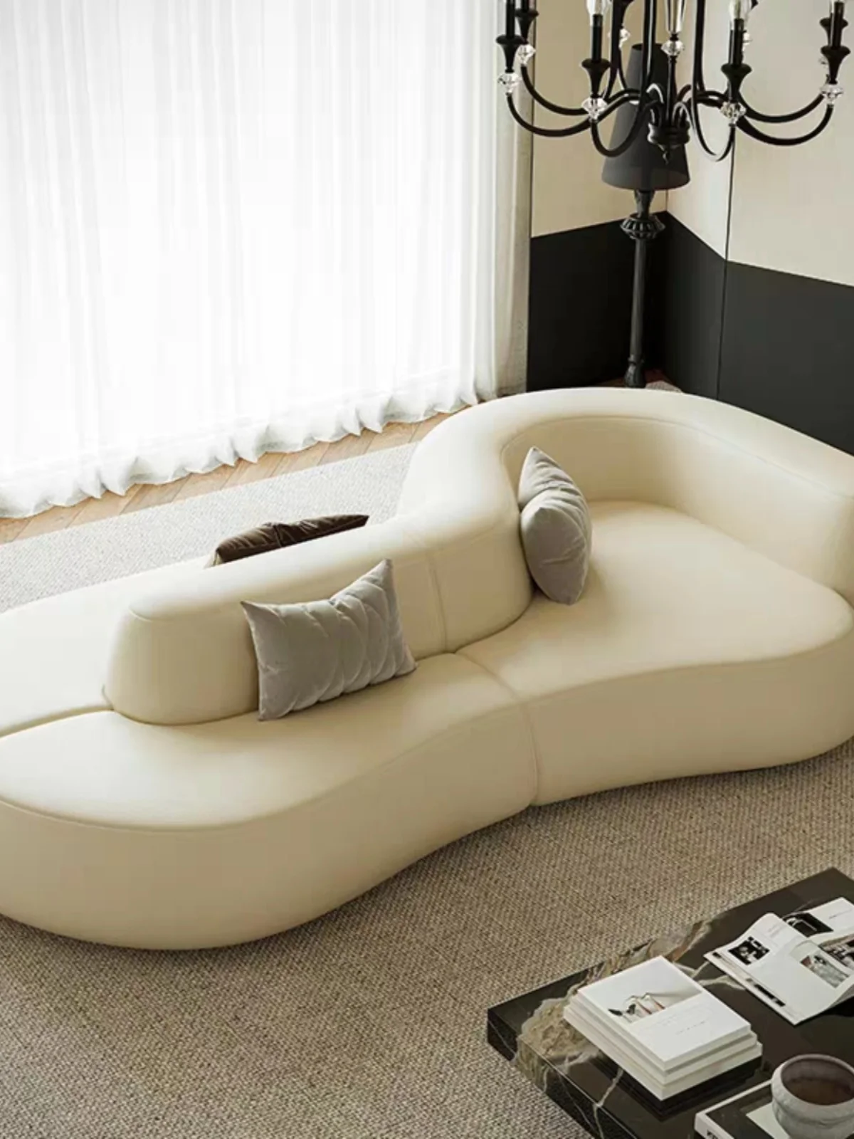 Italian minimalist leather sofa reversible