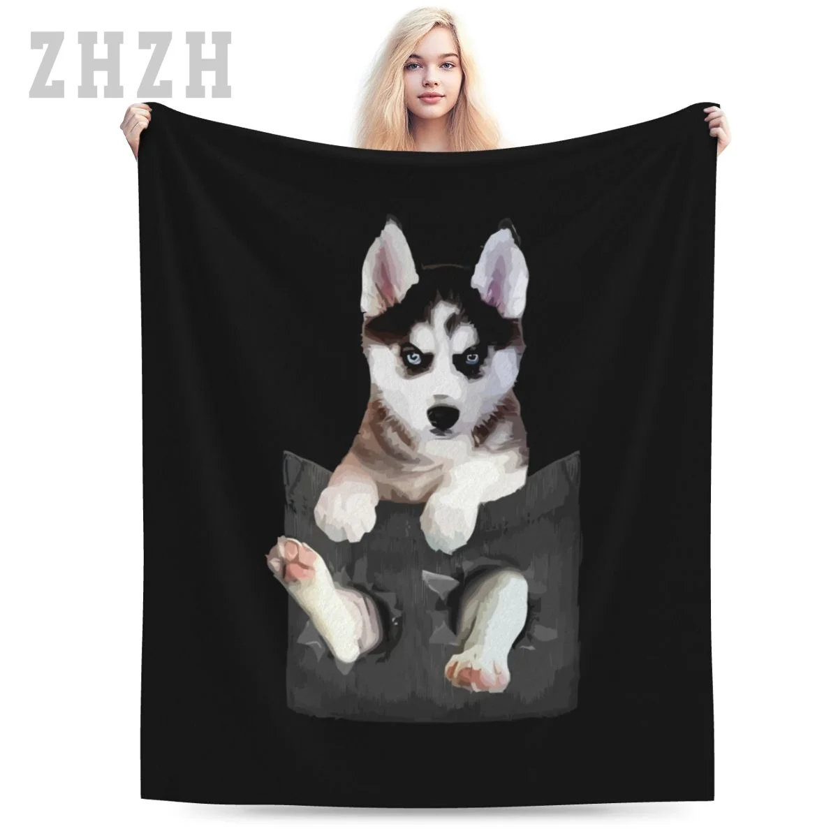 Blanket Siberian Husky In Pocket Puppy Flannel Multifunction Camping Sofa Cover Keep Warm