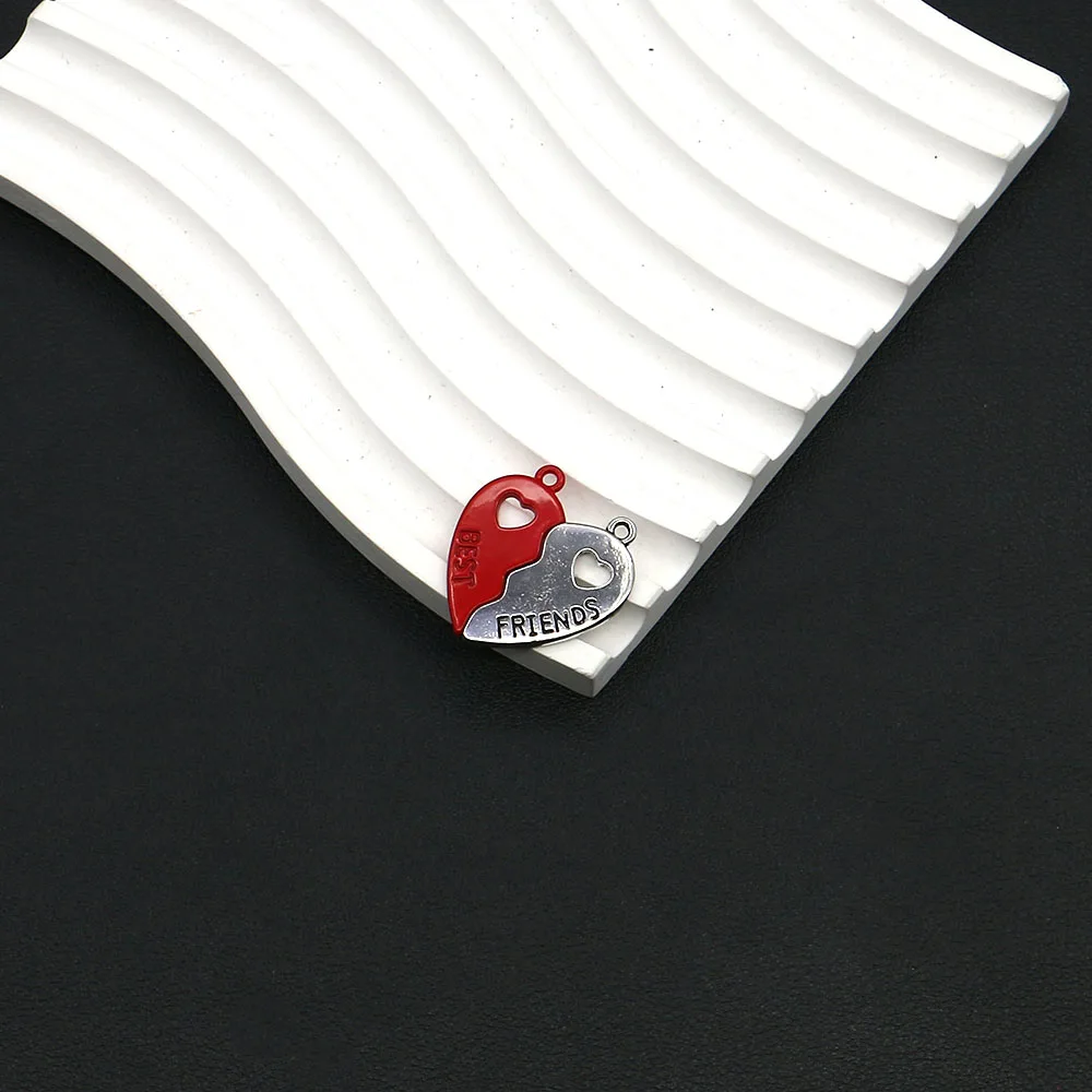 

4PCS Red Silver Magnetic Buckle Heart shaped Friendship Symbol Pendant 2-in-1 DIY Necklace Earrings for Best Friends