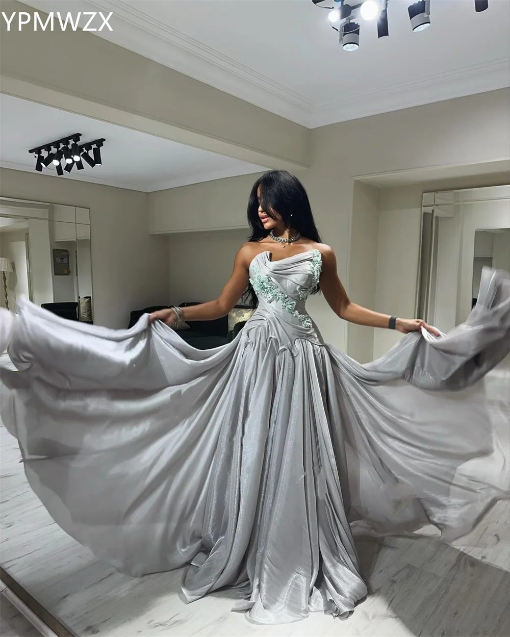 Customized Evening Dress Party Occasion Prom Gown Formal Dress YPMWZX Strapless Ball Floor Length Skirts Draped Layered Beading