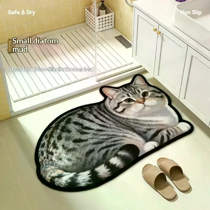 Jet Home Bathroom Mats - 1 Pc Cute Cat Print Diatomite