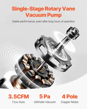 SucceBuy 3,5 CFM 4,5 CFM vakuové čerpadlo a sada manometrů, jednostupňové rotační lamelové HVAC a hadice pro R134a R12 R22 R502a R410A R404 R407C 10 nejlepší prodej Yocan Vane - №4