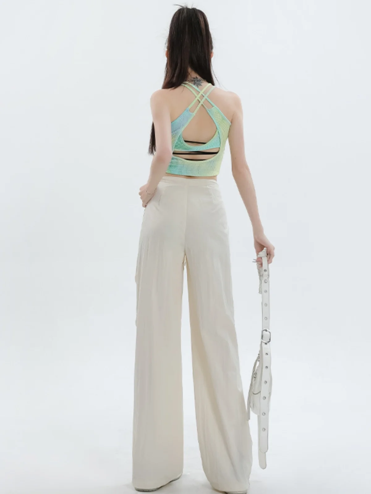 ハイウエスト レディース ワークウェアパンツ クイドライ カジュアル ワイドレッグ 春夏 新デザイン カジュアルパンツ by iji