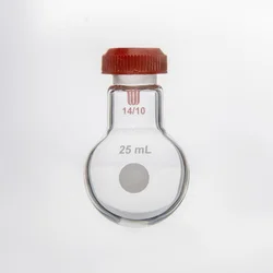 SYNTHWARE Micro threaded round bottom flask, Capacity 5mL 10mL 25mL, Joint 14/10, Perforated cover, Borosilicate glass bottle