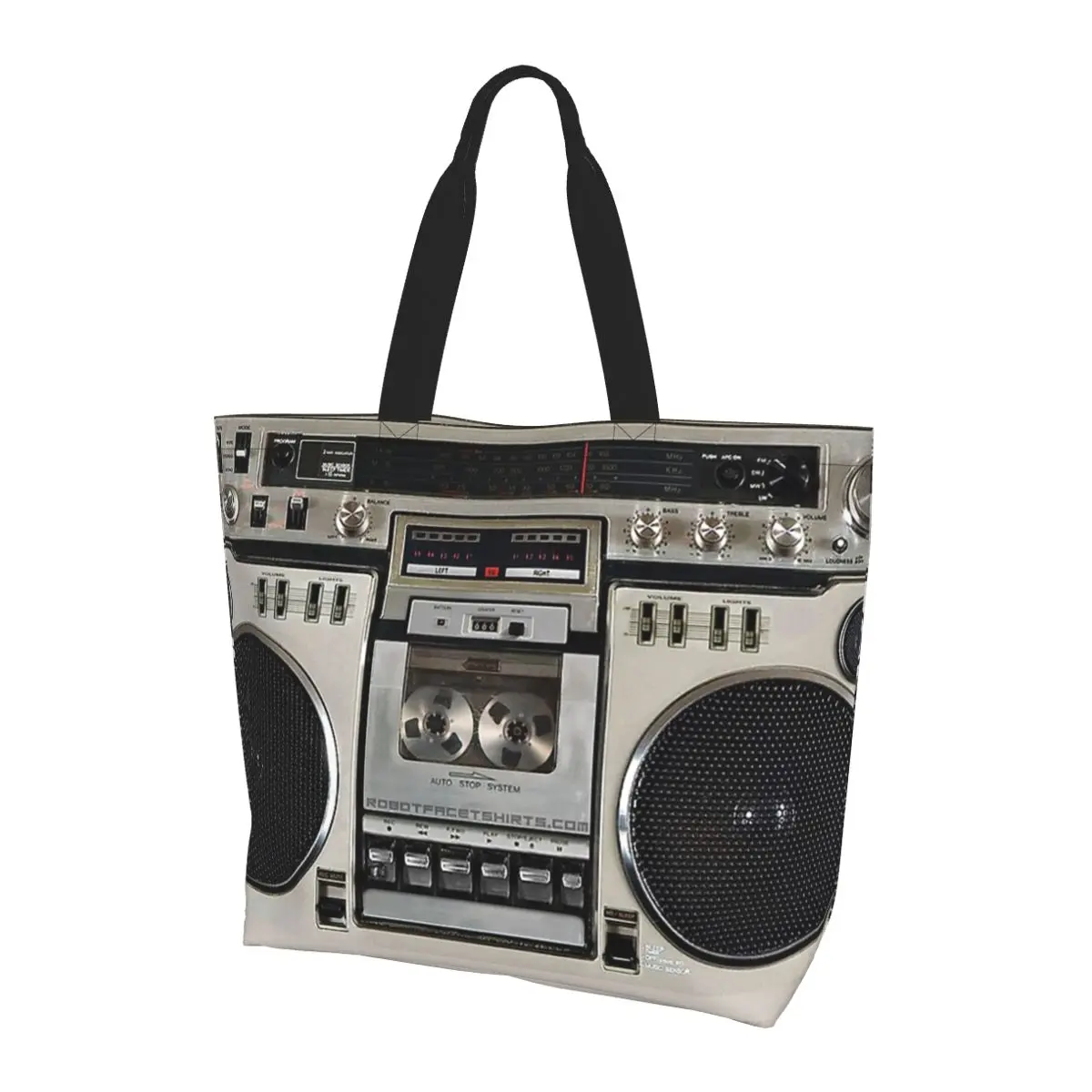 

Vintage 80s Boombox Ghettoblaster Shopping Tote Bag Canvas Large Capacity Shoulder Bags Shopper Grocery Handbag for Women