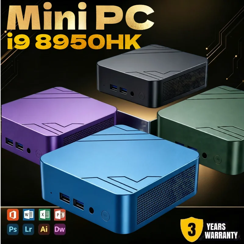 Mini PC Intel Core i9 8950HK Compact Computer 16G Large SSD 4K Display WiFi6 BT5.2 Multifunctional Office Gaming Mini Device