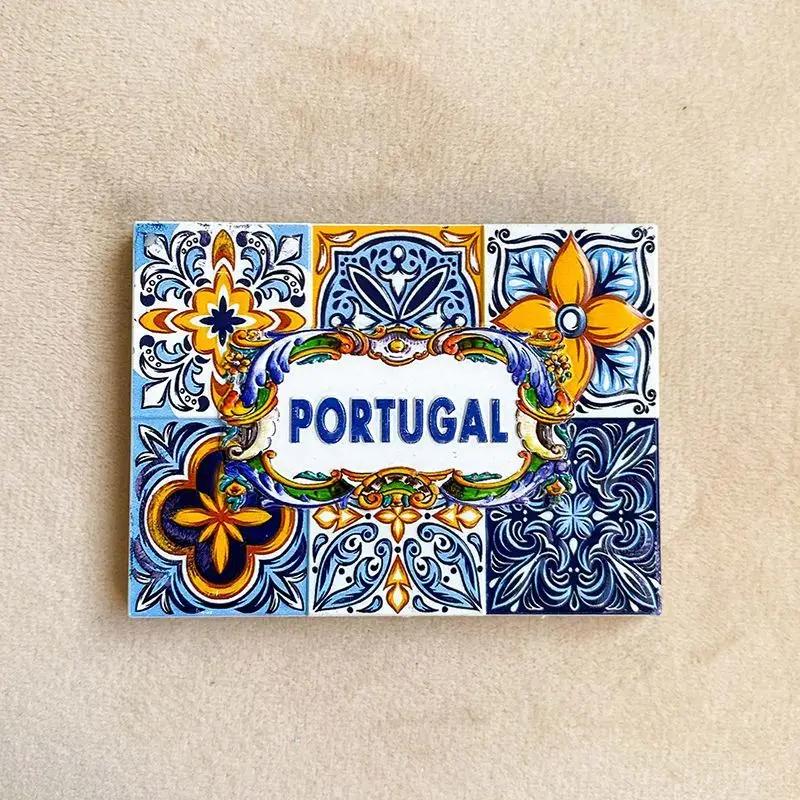 

Portugal Square Colorful Pattern City Cultural and Creative Refrigerator Magnet Travel Souvenir Home Decoration