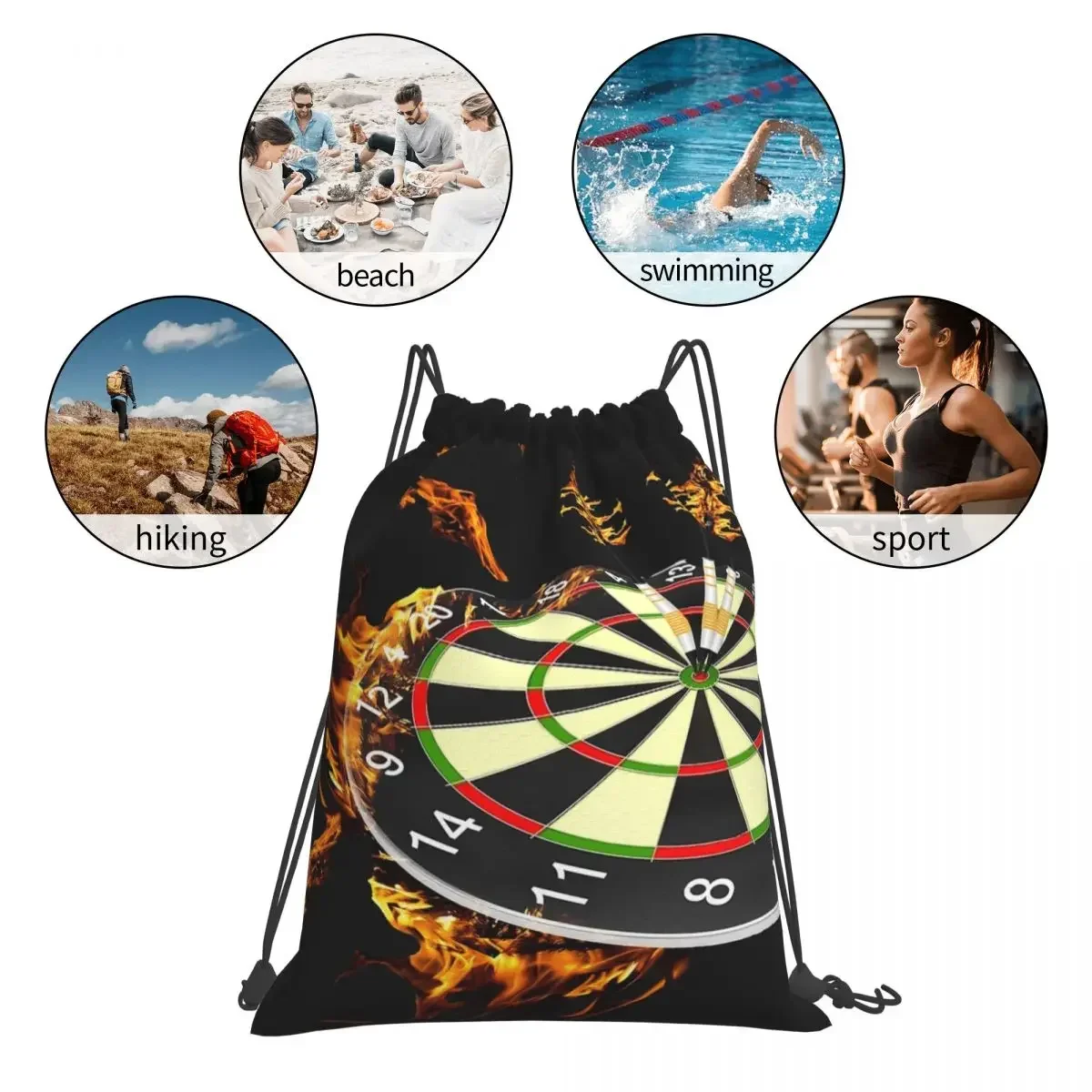 Flaming Dart Board zaini Casual borse portatili con coulisse coulisse Bundle Pocket Shoes Bag BookBag per studenti di viaggio