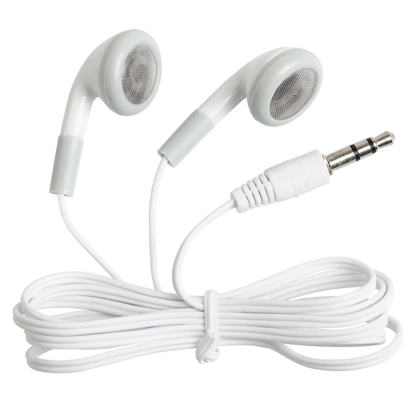 100pcs White 3.5MM in Ear Stereo Earphones Disposable Wired Earbuds Sports Headset for School Gift Office Museum