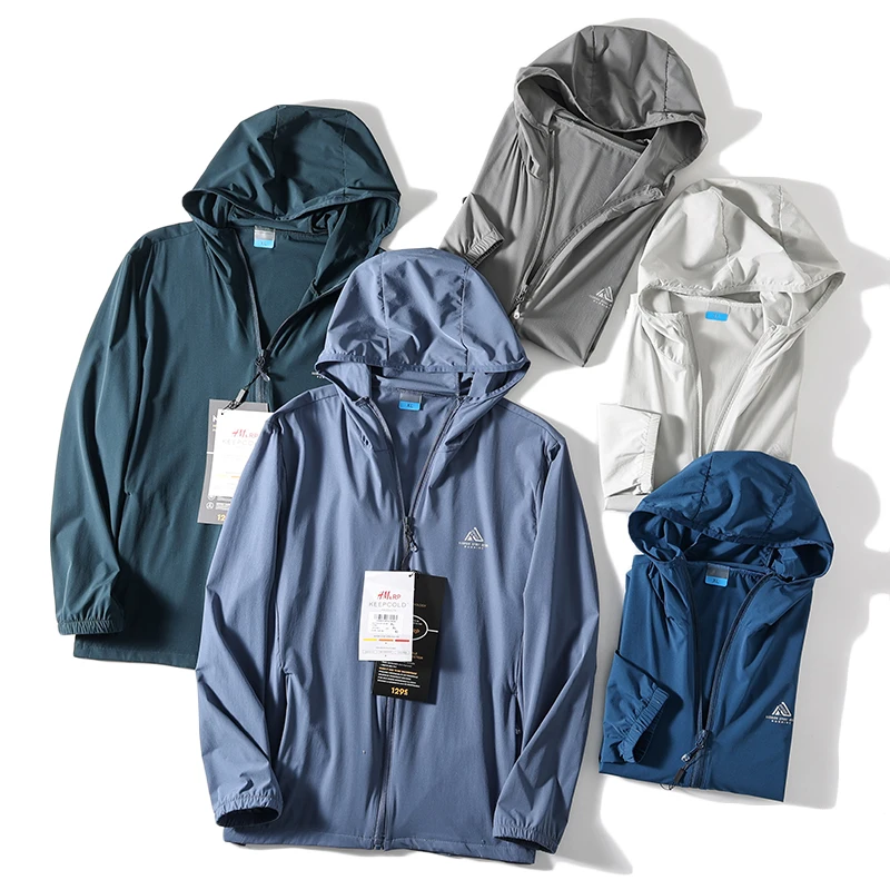 

Cooling Ice Silk Lightweight Men's Breathable Hooded Sun Protection Jaet Skin Thin Summer Long Sve Zipper Closure Jaet