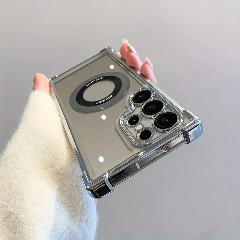 حافظة هاتف فاخرة وعصرية ممتصة للصدمات مغناطيسية مع طبقة عدسة، مناسبة لهاتف سامسونج S21، S22، S23، S24، S25 Ultra #4