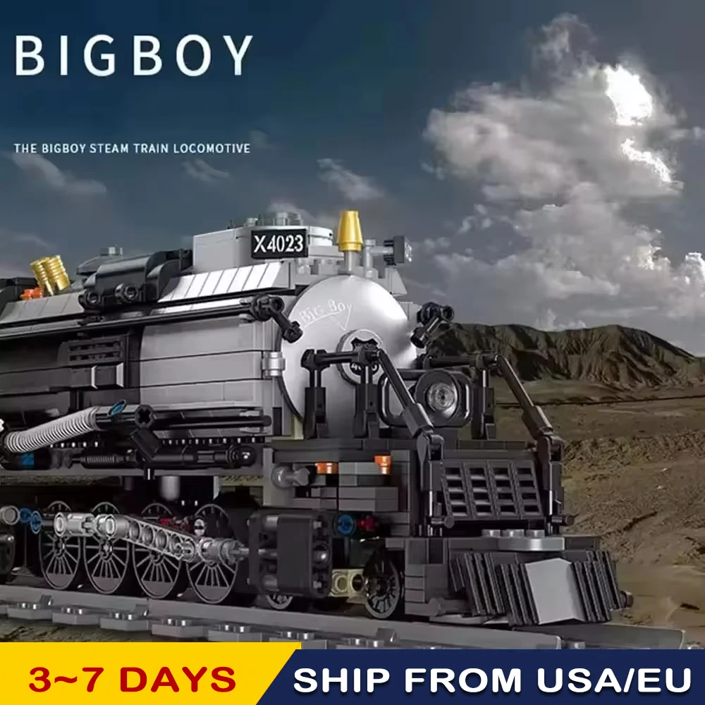 In stock Creative The Bigboy  Steam Locomotive Tracks 1608pcs Railway MOC Building Block toy gifts Kids Technical Christmas