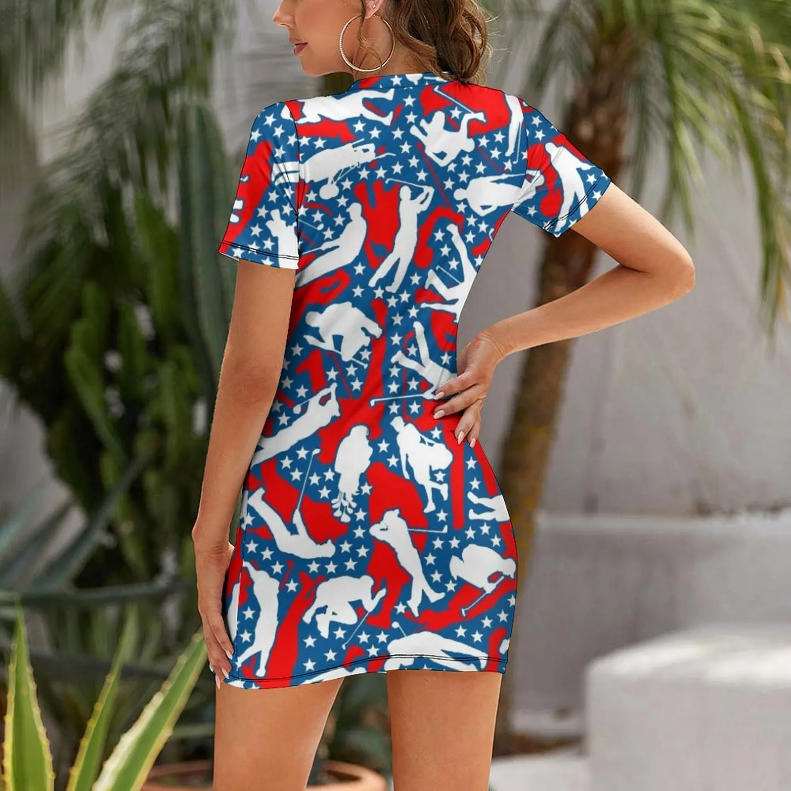 Amante de golfe pro golfista eua bandeira camo camuflagem padrão vestido de manga curta vestidos de verão para mulheres vestidos de cerimônia vestido