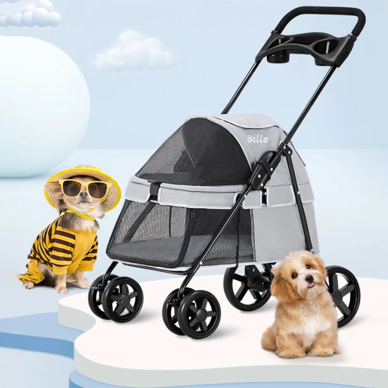 

Pet Stroller Light Folding Walking Pet Transporter Outdoor Travel Breathable Cup Holder Design Dog Cat Trolley for Small Dogs