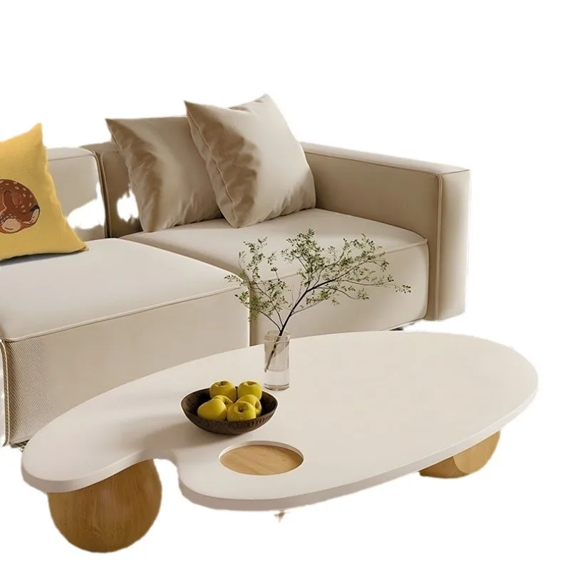 

Modern cloud small apartment, coffee table solid wood, oval creative cream