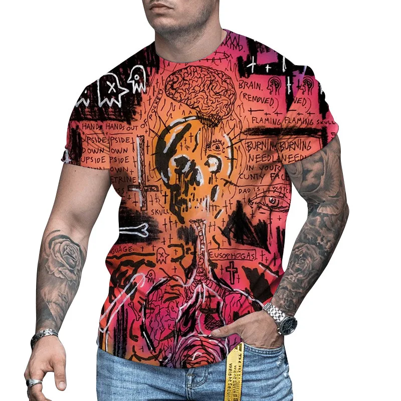 Homens e Mulheres Crânio Padrão 3D Imprimir T-Shirt, Streetwear extragrande, Roupa Casual, Moda, Novo, Plus Size, 4 Estações, S-7XL