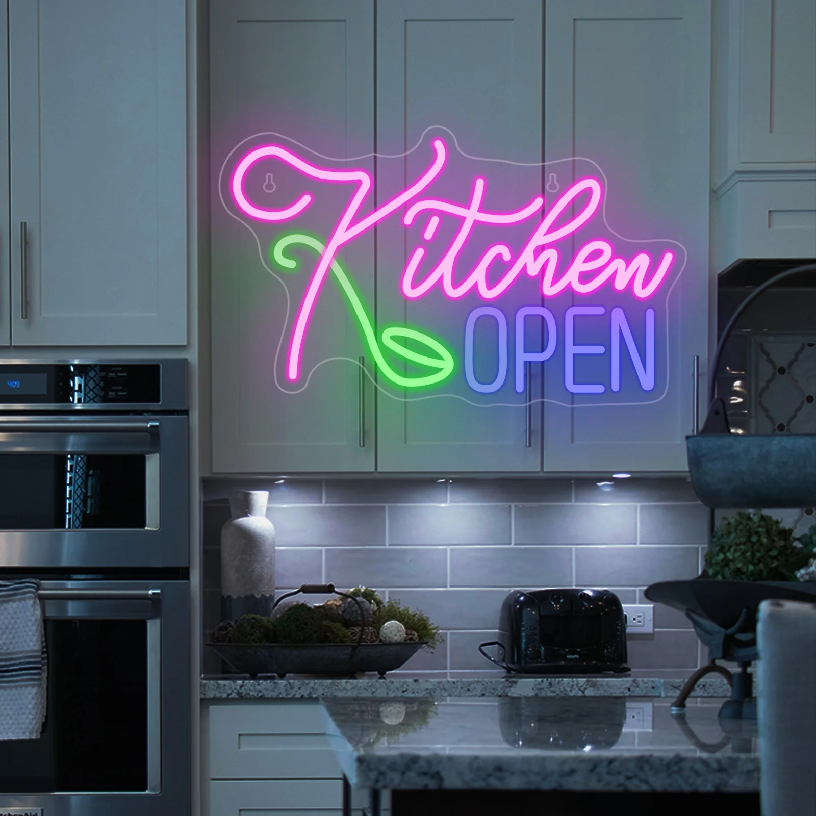 Kitchen Open Neon Sign For Wall Decor Restaurant Open Glowing Sign Dimmable Room Decoration For Home Party Restaurant USB Lamp