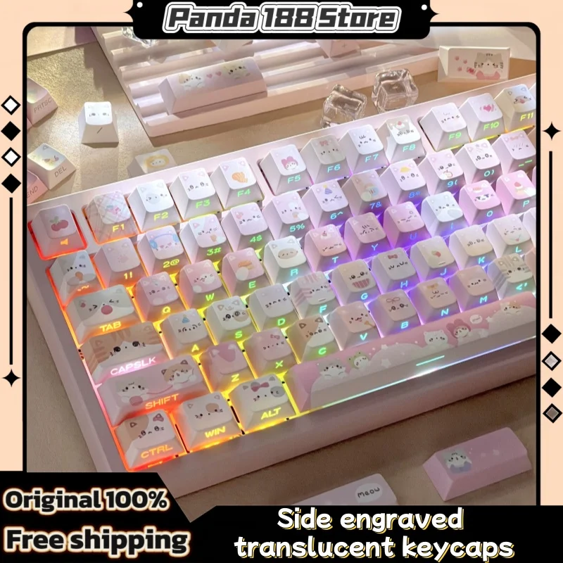 

Cat Themed Keycap 135key Side Engraved Translucent Cherry Profile Pbt Hot Sublimation Mechanical Keyboard Mechanical Keyboar