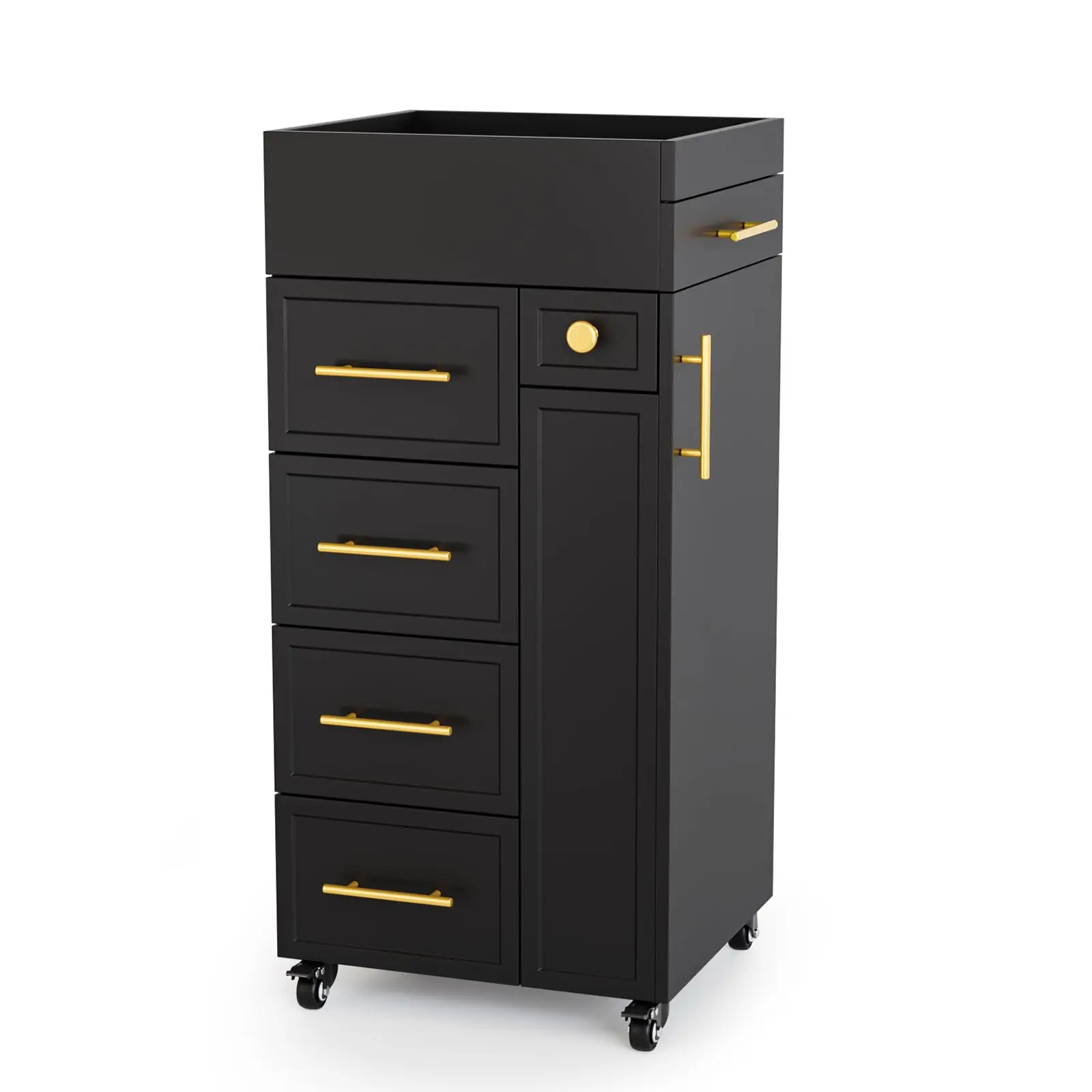 Salon Trolley Cart, Hair Styling Station with 5 Drawers, 3 Tool Holders & Adjustable Shelf, Mobile Storage Cabinet