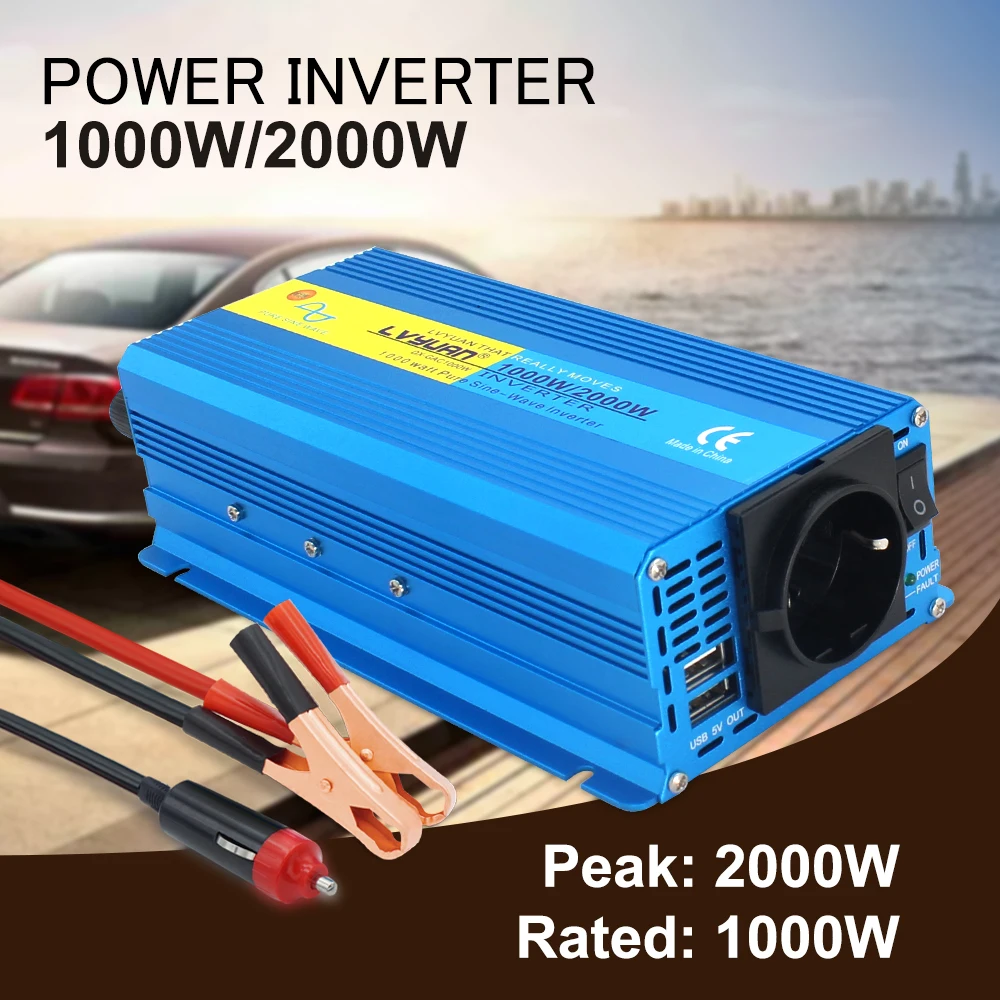 1200W 2000W Inverter Pure Sine Wave DC12V/24V-AC110V/220V Car Power Inversor for laptop/fan/kettle Solar Converter