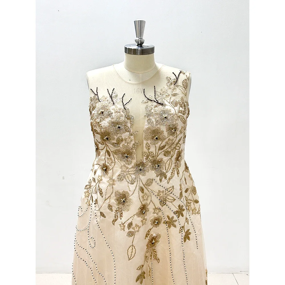 Robe de soirée à col rond avec appliques, longueur au sol en organza, occasion formelle, quel que soit l'événement spécial, robe de Rh, robe éducative, mode