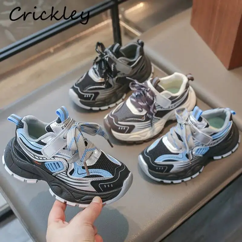 

Fashion Patchwork Kids Sneakers PU Mesh Hook Loop Boys Girls Casual Shoes Soft Bottom Comfortable Children Sport Running Shoes