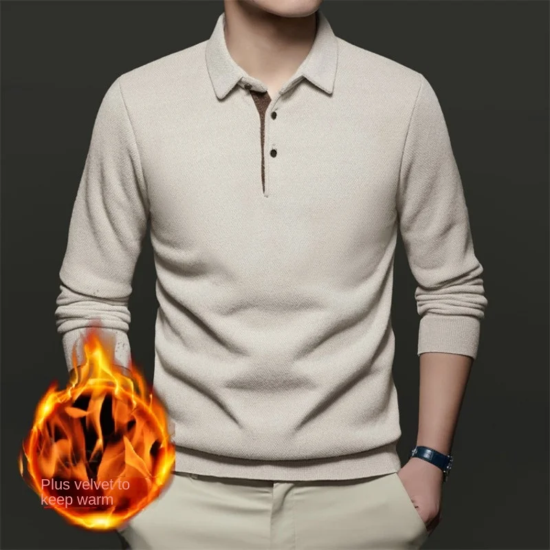 

Sweater Male Knitwear Men Clothing Thick Fleece Lined Winter Warm Pullover Soft Comfort Casual Fashion Top