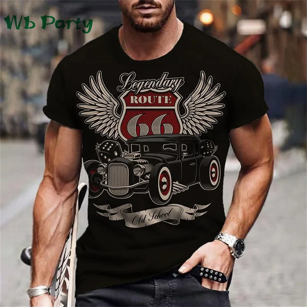 Mens Route 66 T Shirt Vintage Graphic Print Short Sleeve Crewneck Tee Casual Retro American Biker Motorcycle Fashion Summer