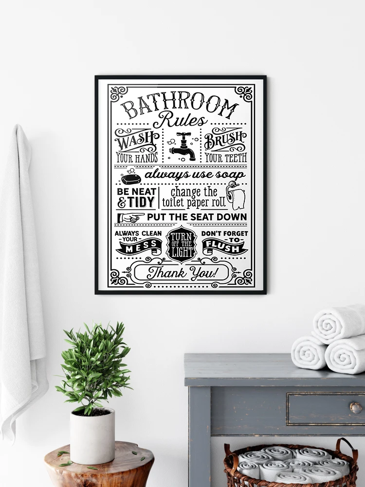 Śmieszne Znaki Zasad Łazienki Plakat Na Płótnie Szukaj Słów Wall Art Cytat Malarstwo Najlepszy Toliet Print Nowoczesny Humor Obraz Home Decor — zdjęcie 4